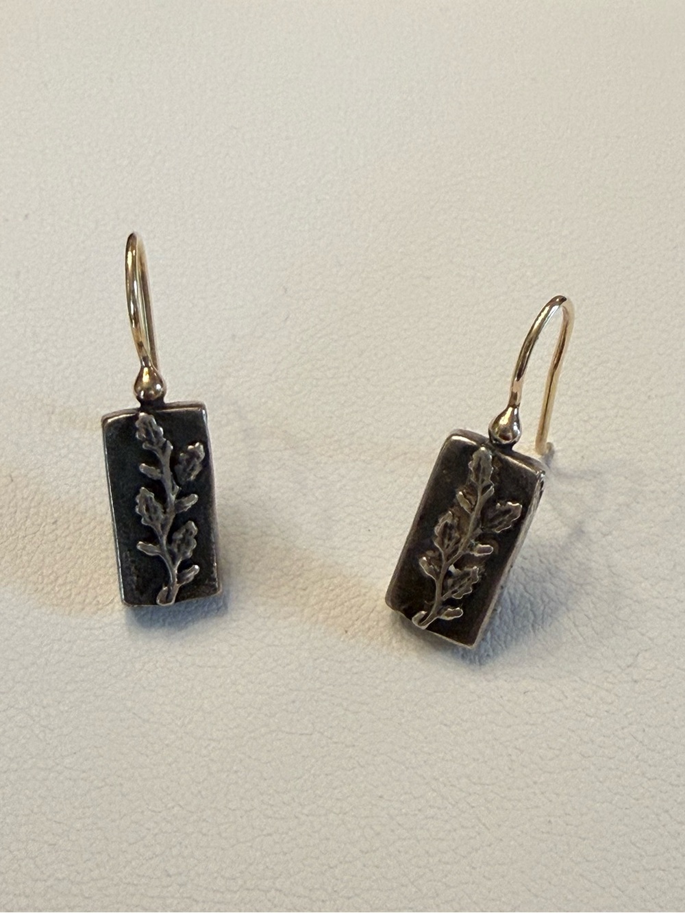 Alix Bluh Oxidized Silver & 14K Yellow Gold Raised/ Relief Leaf/ Vine Earrings